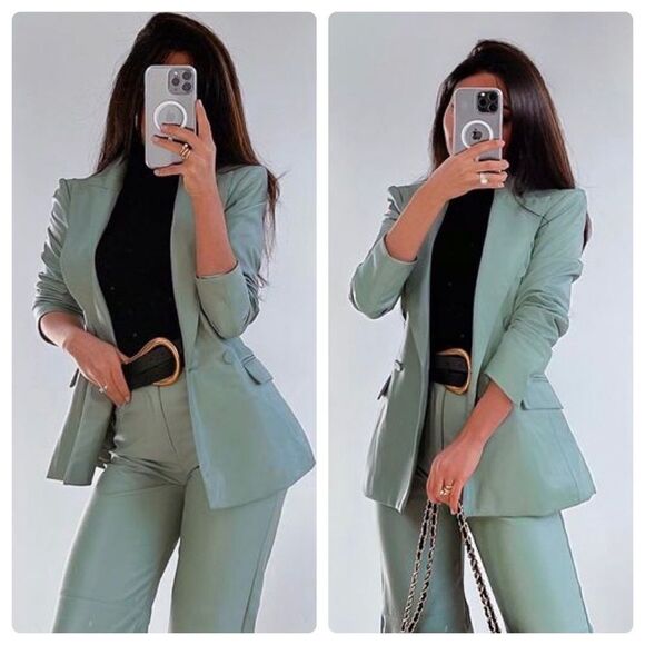 Zara Faux Leather Double Breasted Blazer New - Picture 2 of 8